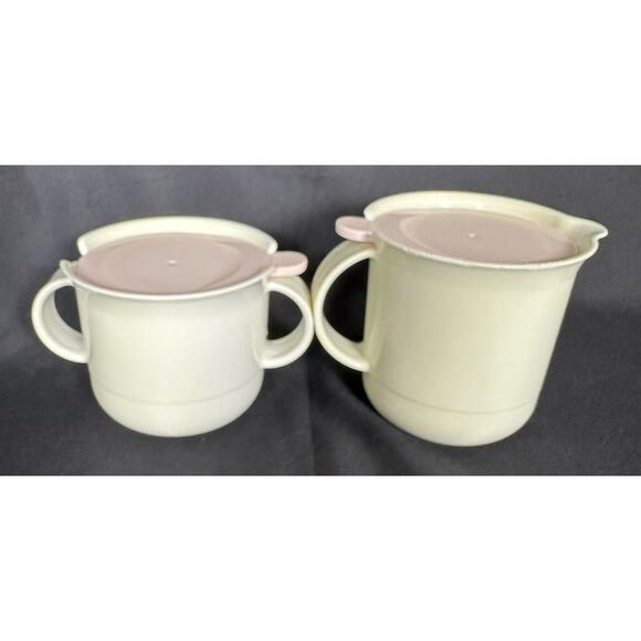 Tupperware Vintage Creamer 2309A & Sugar 23108 Pink Lids Ivory Base Set Vintage - Picture 3 of 11